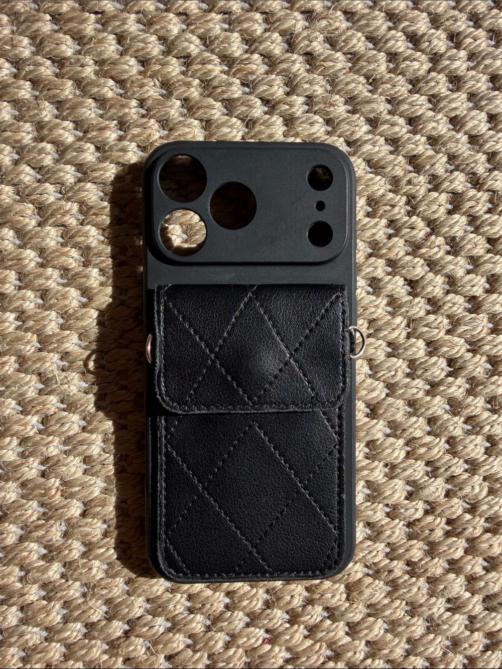 Zara Black Quilted Leather Phone Wallet Case iPhone 17 pro max